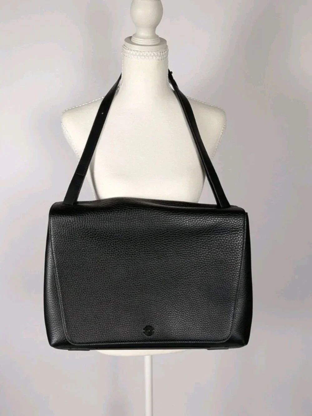 Dagne Dover Simone Bag Black Pebbled Leather Flap Shoulder Briefcase Laptop